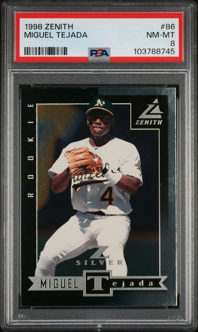 1998 Zenith Z-Silver #86 Miguel Tejada RC Rookie PSA 8 Oakland Athletics - Pop 1